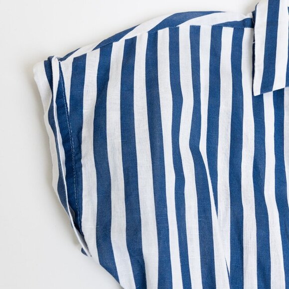 ✨ ZARA Striped Linen Blend Midi Shirt Dress White Blue Button Front - Picture 6 of 13